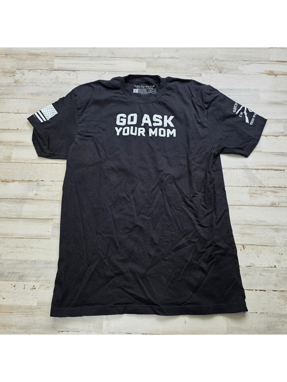 Grunt Style Go Ask Your Mom T-Shirt Men's L Black American Flag Graphic Tee